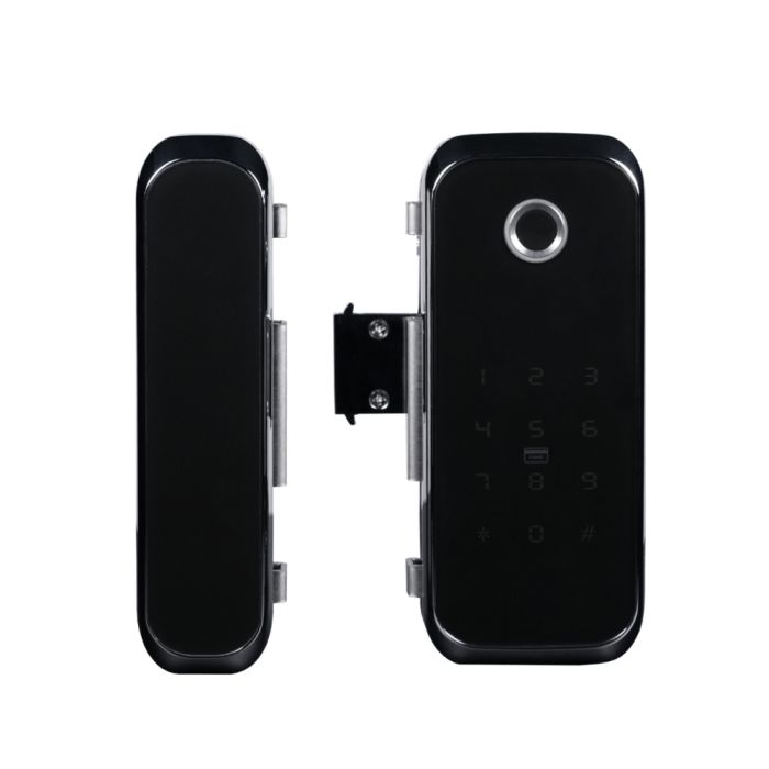 Замок біометричний автономний на скляні двері Trinix TRL-3306BTG з Bluetooth, зчитувачем відбитків пальців і карт Mifare