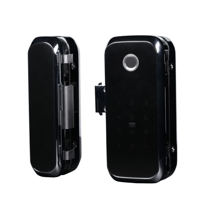 Замок біометричний автономний на скляні двері Trinix TRL-3306BTG з Bluetooth, зчитувачем відбитків пальців і карт Mifare