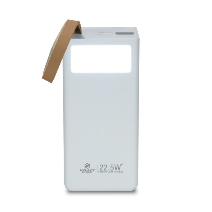 Повербанк 50000mAh Power Bank Kraft TPB-2350 White 22.5W QC3.0 LED-ліхтар