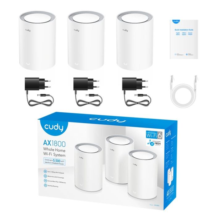 Маршрутизатор WiFi Mesh-система WiFi 6 Cudy M1800 (3-Pack) 3 штуки дводіапазонні гігабітні AX1800