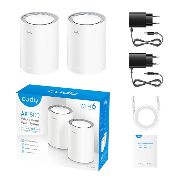 Маршрутизатор WiFi Mesh-система WiFi 6 Cudy M1800 (2-Pack) 2 штуки дводіапазонні гігабітні AX1800