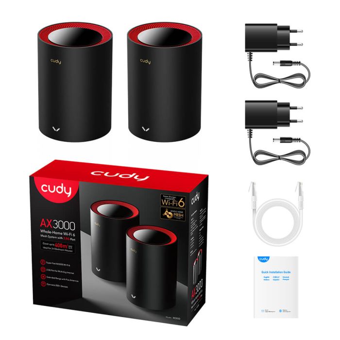 Маршрутизатор WiFi Mesh-система WiFi 6 2.5G Cudy M3000 Black (2-Pack) 2 штуки дводіапазонні AX3000