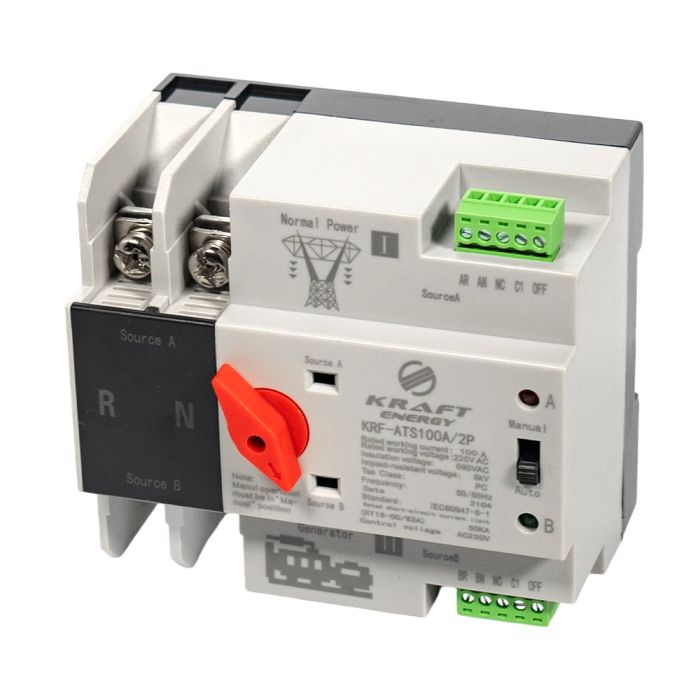 Автоматичний перемикач (АВР) під DIN-рейку Kraft KRF-ATS100A/2p 2 полюси