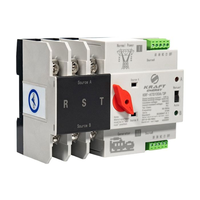 Автоматичний перемикач (АВР) під DIN-рейку Kraft KRF-ATS100A/3p 3 полюси