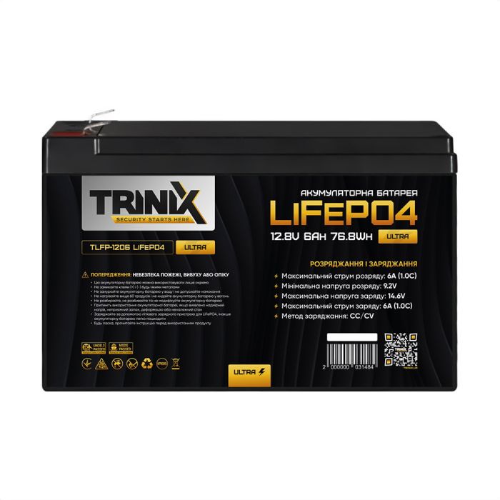 Акумуляторна батарея літій-залізо-фосфатна 12.8В 6А*год Trinix TLFP-1206 Ultra LiFePO4 (Black)