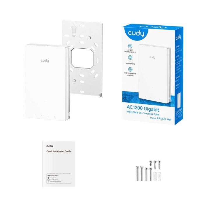 Точка доступу настінна WiFi 5 Cudy AP1300 Wall з підтримкою Mesh дводіапазонна гігабітна AC1200
