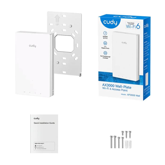 Точка доступу настінна WiFi 6 Cudy AP3000 Wall з підтримкою Mesh дводіапазонна гігабітна AX3000