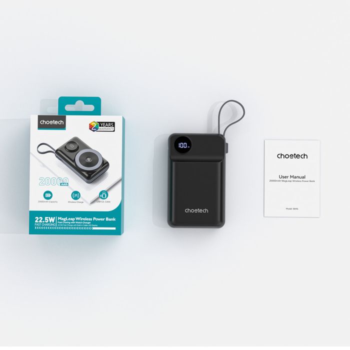 Повербанк 20000mAh Choetech B696 Black QC3.0 PD3.0 бездротова зарядка смартфонів та Apple Watch