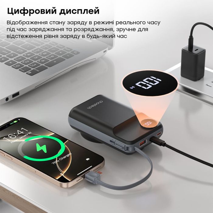 Повербанк 20000mAh Choetech B696 Black QC3.0 PD3.0 бездротова зарядка смартфонів та Apple Watch