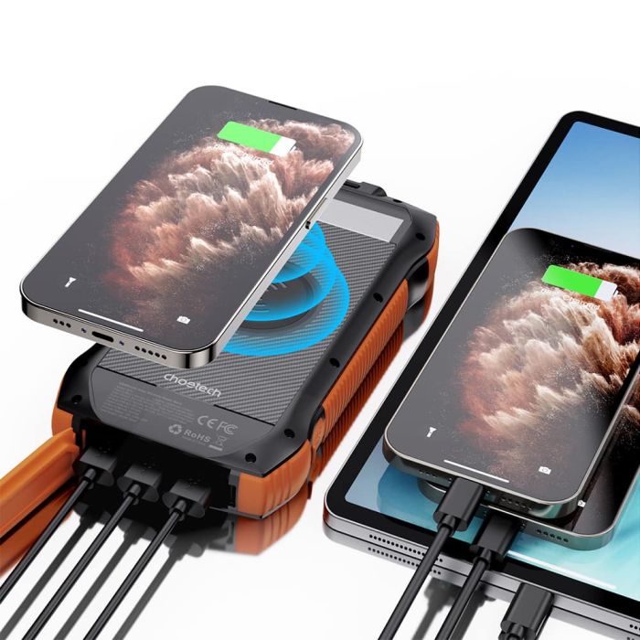 Повербанк з сонячною панеллю 20000mAh Choetech B657 Black PD20W+QC QC3.0 PD3.0 бездротова зарядка