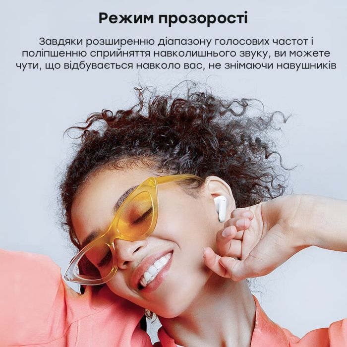 Бездротові навушники Choetech BH-T60 White TWS, Bluetooth 5.3, ANC+ENC, LED-дисплей