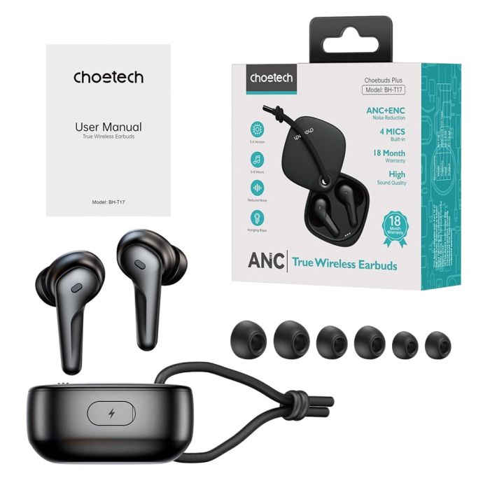 Бездротові навушники Choetech BH-T17 Black TWS, Bluetooth 5.4, ANC+ENC