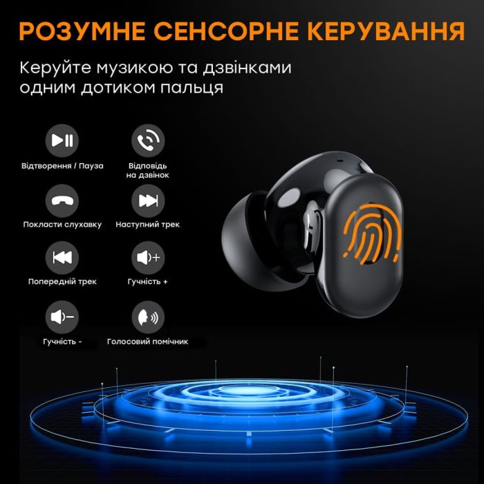 Бездротові навушники Choetech BH-T15 Black TWS, Bluetooth 5.2, ANC+ENC