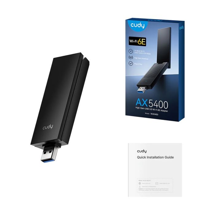 Адаптер WiFi 6E Cudy WU5400 тридіапазонний з USB 3.0 AX5400