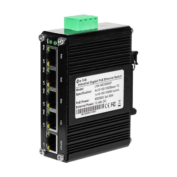 PoE-комутатор 5-портовий E-LINK LNK-IMC005GP з 4 портами PoE