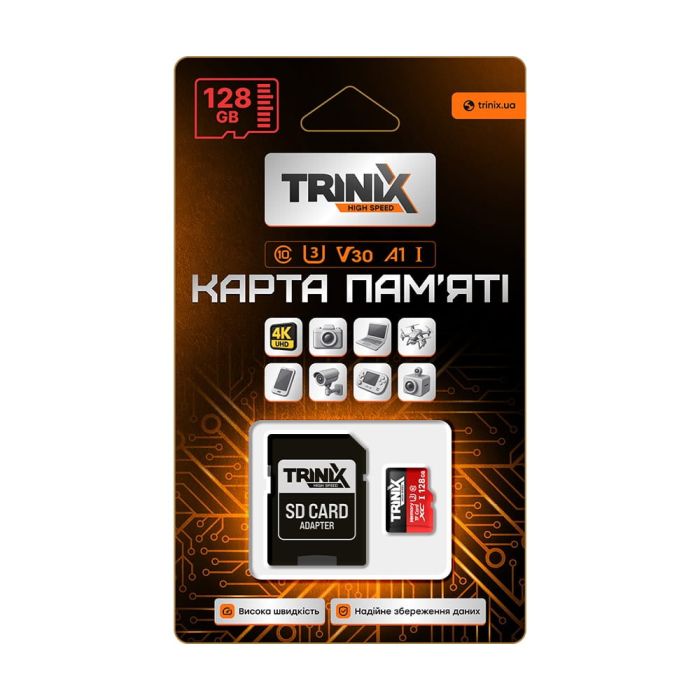 Карта пам’яті Trinix 128GB miсroSDXC з SD-адаптером U3 V30 A1