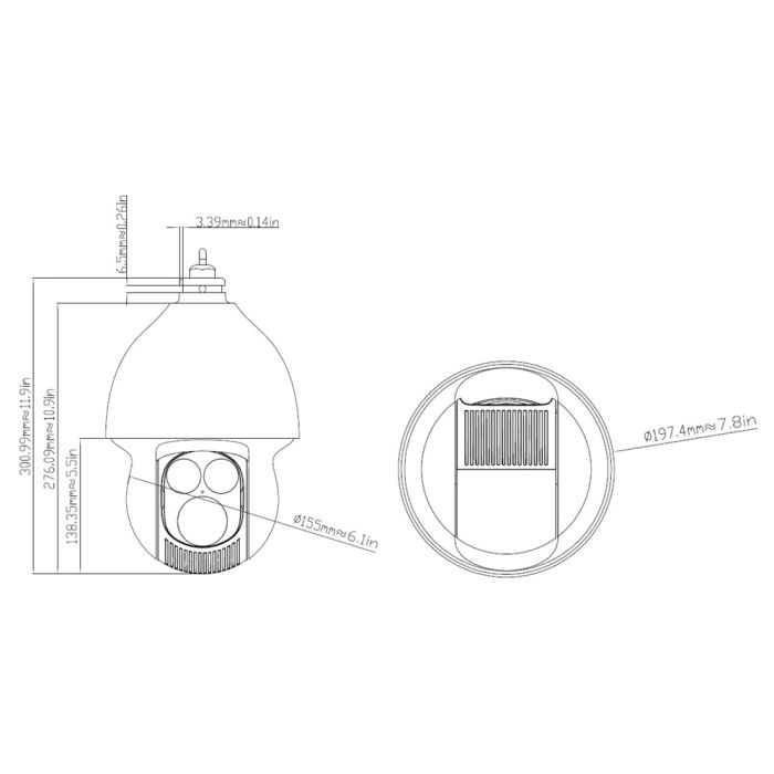 Тепловізійна IP-відеокамера TVT TD-5635E1-VT2(PE/432/VL30/25mm) Thermal 384*288 f=25mm Optical PTZ 4Mp f=4.8-154mm