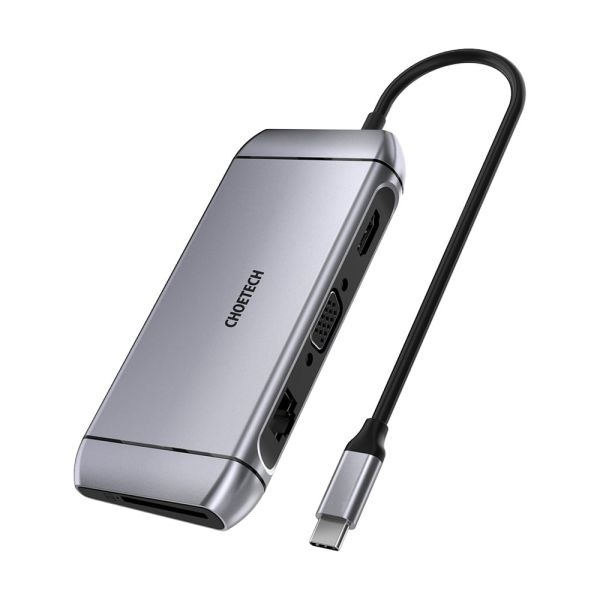 USB-C хаб 9-в-1 Choetech M15 HDMI 4K@30Hz, VGA, 3 USB3.0, RJ45, USB-C PD, SD-card, TF-card