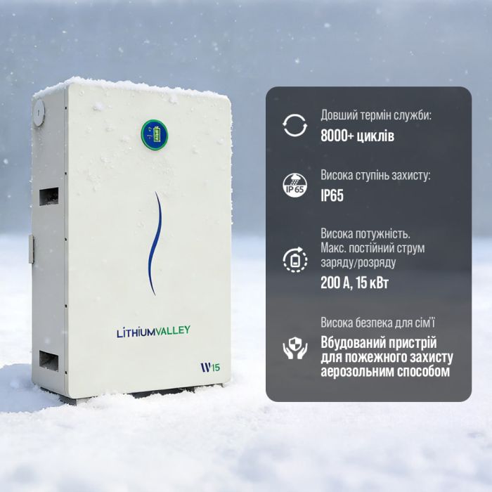 Акумуляторна батарея літій-залізо-фосфатна LiFePO4 280А*год 51.2В 14336Вт*год Lithium Valley W15-5A настінний / підлоговий монтаж