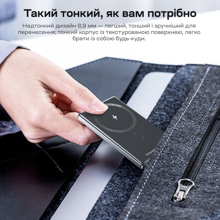 Повербанк 5000mAh Choetech B738 Black QC3.0 PD3.0 бездротова магнітна зарядка