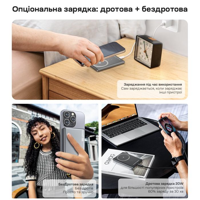 Повербанк 5000mAh Choetech B738 Black QC3.0 PD3.0 бездротова магнітна зарядка