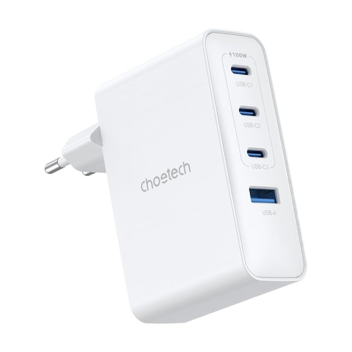 Мережевий зарядний пристрій Choetech PD9002 PD100W GAN USB-A+3xUSB-C White