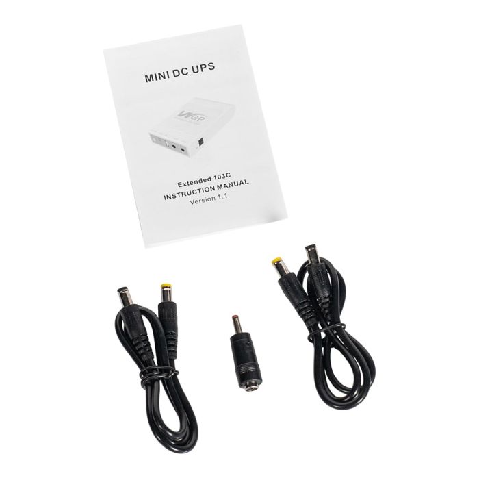 Комплект Mini UPS з блоком живлення: джерело безперебійного живлення Mini UPS WGP UPS1032 Black 10400mAh 5V/9V/12V, Li-ion 4*2.6Ah, для роутера і оптичного термінала та блок живлення SPF-1202B 12V/2A (24W)