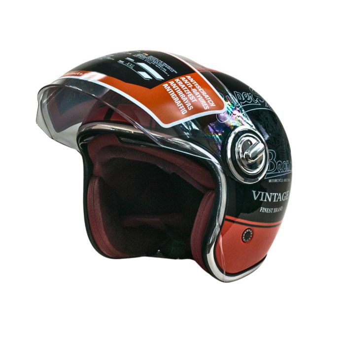 Мотошолом відкритий Beon B-108A ABS SUPER SPORT SHINY BLACK/ORANGE (глянець чорний/помаранчевий), розмір L