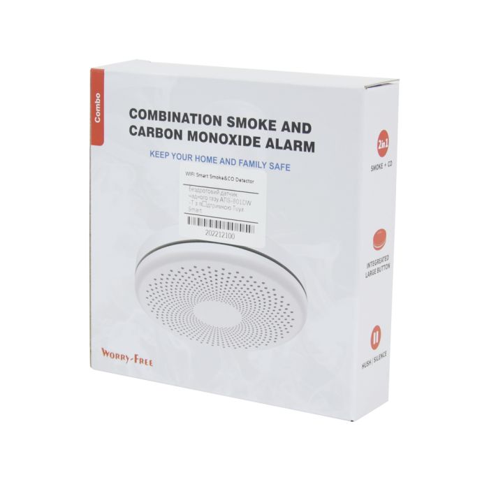 Бездротовий автономний датчик диму та чадного газу ATIS-801DW-T з підтримкою Tuya Smart