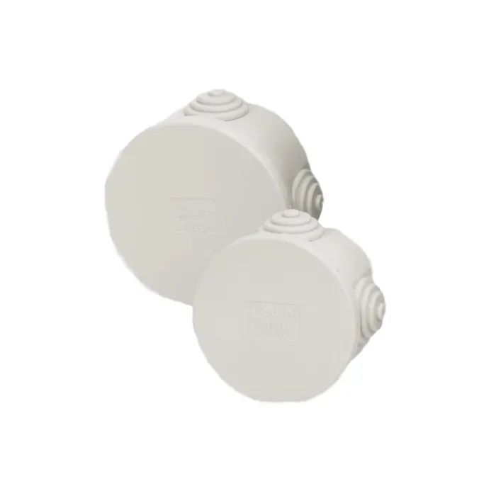 Коробка (032-21002-804) розподільна кругла 80 * 40 сіра з кабельними вводами