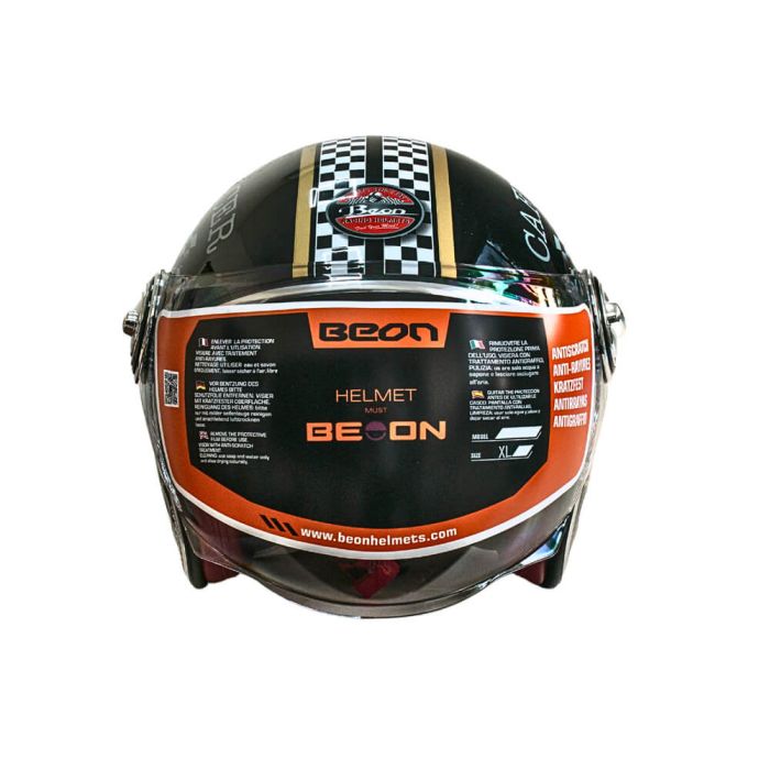 Мотошолом відкритий Beon B-108A ABS MOTO SHINY BLACK/GOLD (глянець чорний/золотий), розмір XXL