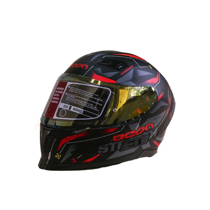 Мотошолом інтеграл Beon TECH MATT BLACK/RED (матовий чорний/червоний) розмір ХL