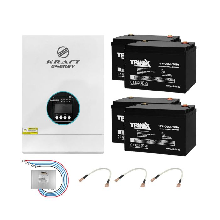 Комплект резервного живлення: гібридний інвертор на 5kW Kraft з АКБ 12В Trinix 12V 100Ah AGM 4 шт.