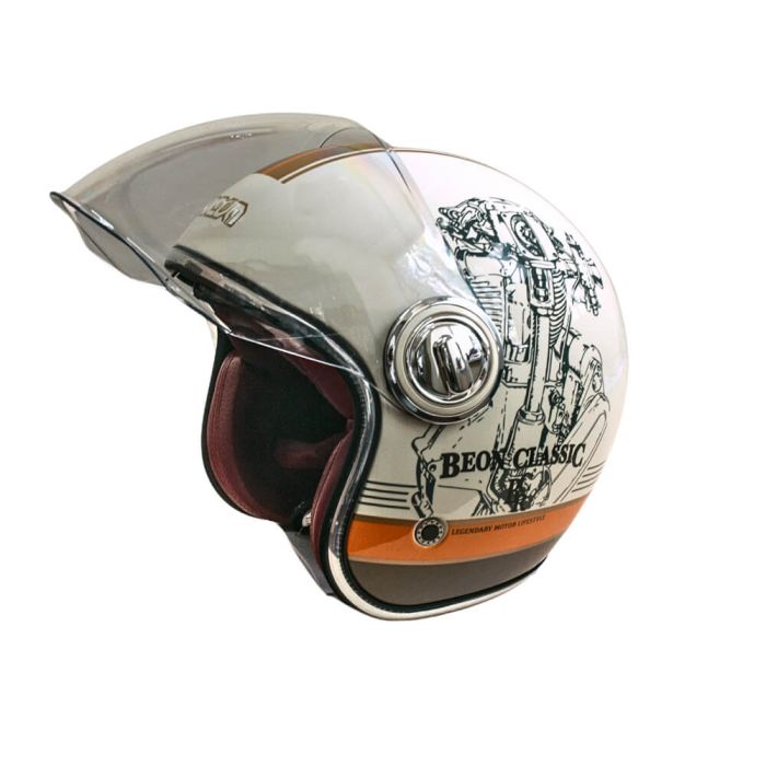 Мотошолом відкритий Beon B-108A ABS 203 SHINY CREAM/ORANGE (глянець кремовий/помаранчевий), розмір XXL