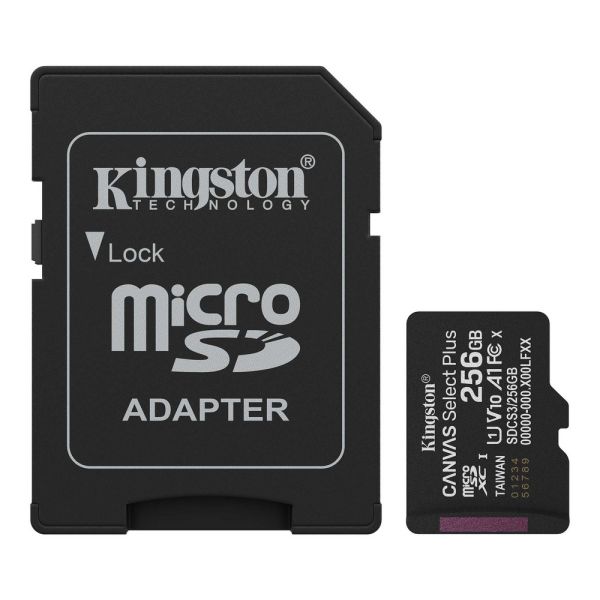 Карта пам'яті microSDXC Kingston 256Gb Canvas Select Plus Gen3 class 10 А1 UHS-I + SD-адаптер (SDCS3/256GB)