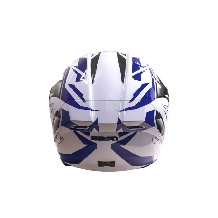 Мотошолом інтеграл Beon B-503 SINGLE VISOR ANGLE TEAR SHINY WHITE/BLUE (глянець білий/синій), розмір L