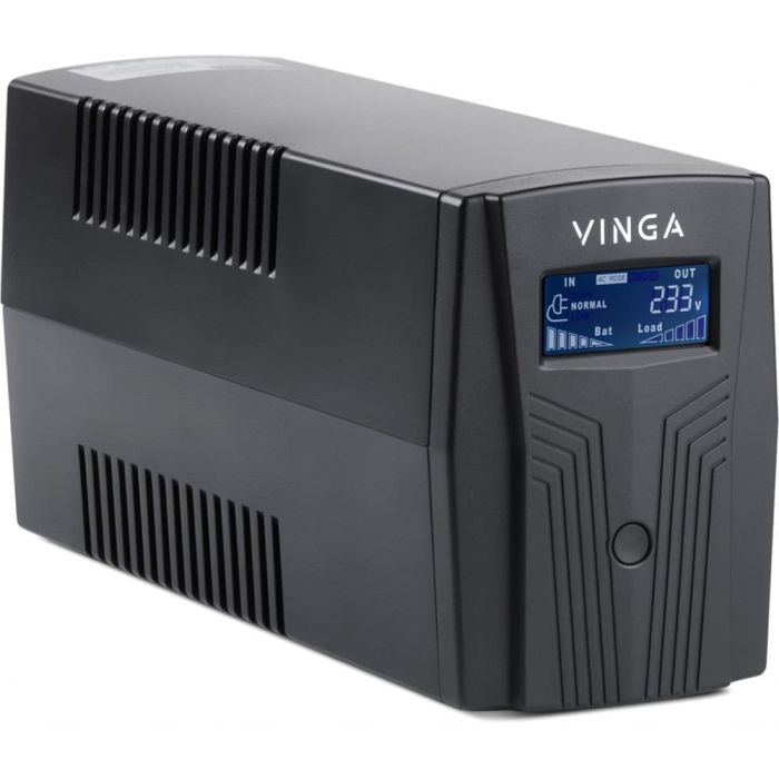 Джерело безперебійного живлення Vinga VPC-800P 800ВА / 480 Вт з LCD-дисплеєм у пластиковому корпусі