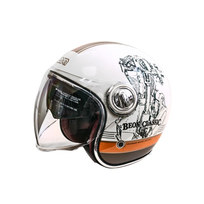 Мотошолом відкритий Beon B-108A ABS 203 SHINY CREAM/ORANGE (глянець кремовий/помаранчевий), розмір XXL