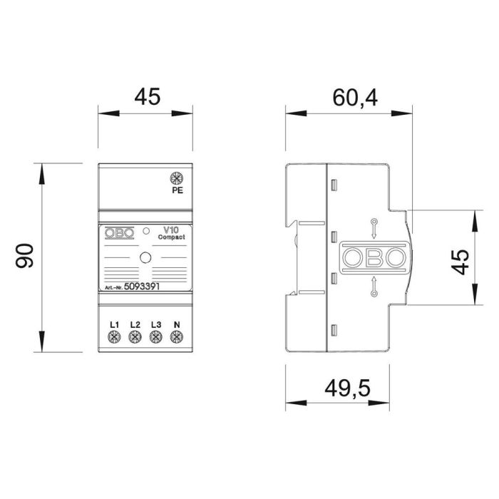 Обмежувач перенапруг OBO Bettermann Тип ІІ+III V10 COMPACT-AS 225V (5093391)
