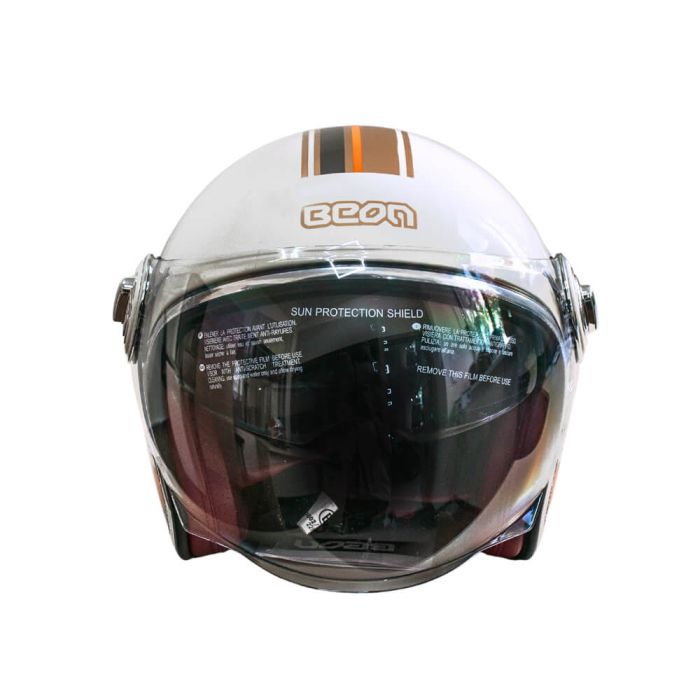 Мотошолом відкритий Beon B-108A ABS 203 SHINY CREAM/ORANGE (глянець кремовий/помаранчевий), розмір XXL