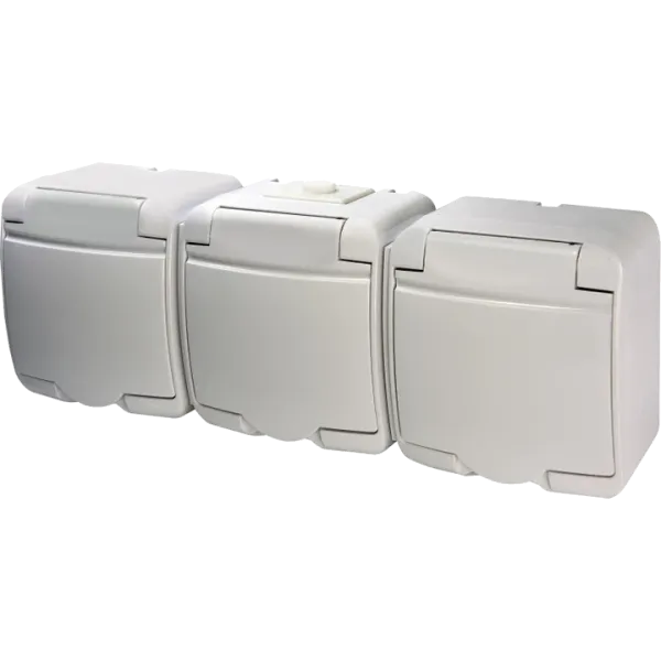 Hermetics ETI 4668023 Розетка 3-на з з/к Schuko RHE-3s (біла/біла кришка, IP54)