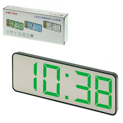 Годинник мережевий VST-898-4, яскраво-зелений, температура, USB