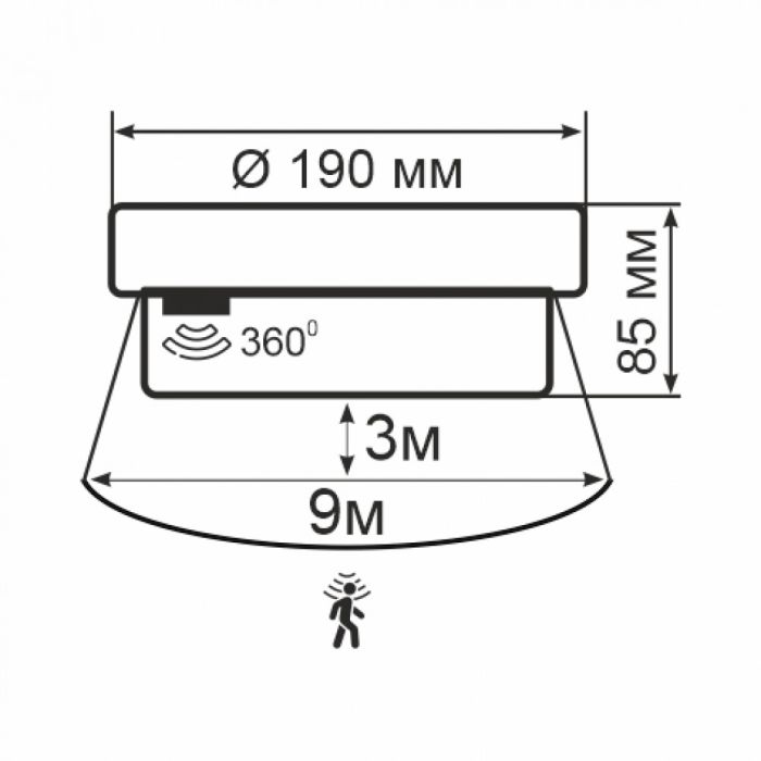 Світильник ERKA 1065D.i-Вlack-В з датчиком руху 26 W круглий чорний/білий Е27 IP 65