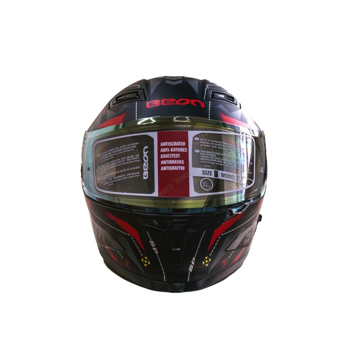 Мотошолом інтеграл Beon TECH MATT BLACK/RED (матовий чорний/червоний) розмір ХL