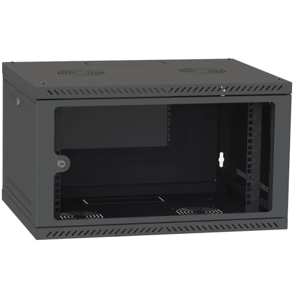 IPCOM 6U 600x450 Шафа телекомунікаційна двері скло (чорна)