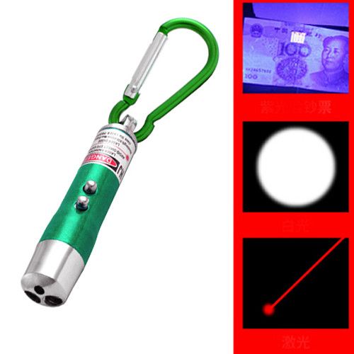 Ліхтар брелок 9617/117-3-LED, лазер, ультрафіолет, 3хLR44, карабін