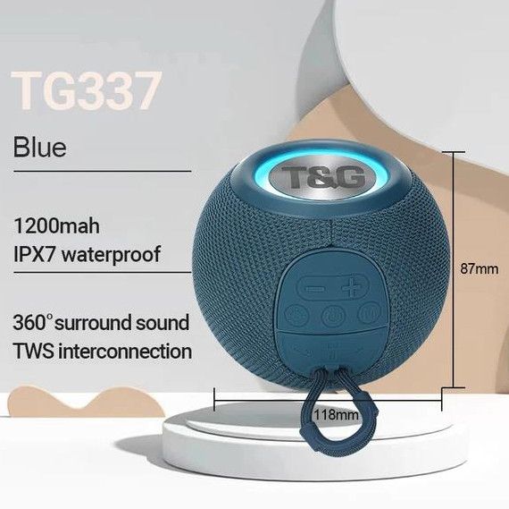 Bluetooth-колонка TG337 з RGB ПІДСВІЧУВАННЯМ,  speakerphone, радіо, blue