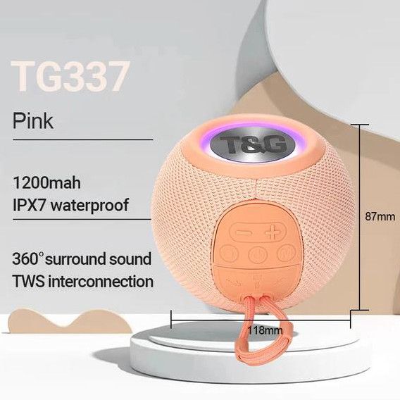 Bluetooth-колонка TG337 з RGB ПІДСВІЧУВАННЯМ,  speakerphone, радіо, pink