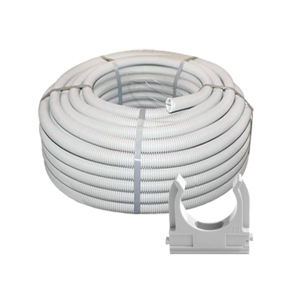Комплект: гофротруба Light ДКС ПВХ D 32 (25 м) сіра + кліпси для гофри 32 мм (50 шт/уп) сіра