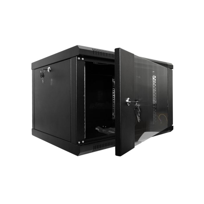 Шафа серверна SteelNet 6U 600 x 350 для мережевого обладнання (скло, чорний)